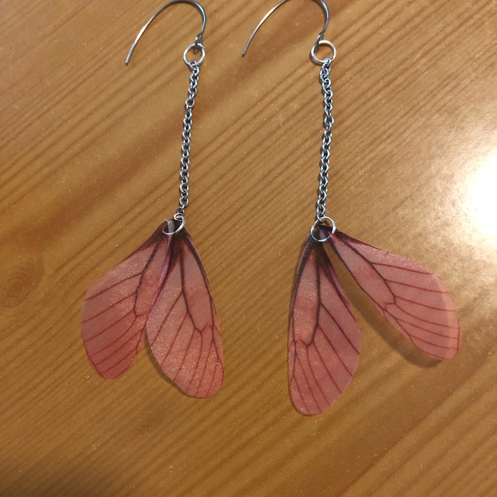 Delicate Pink and Silver Butterfly Wing Earrings